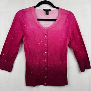 White House Black Market Women's Pink Rhinestone Embellished Cardigan S‎